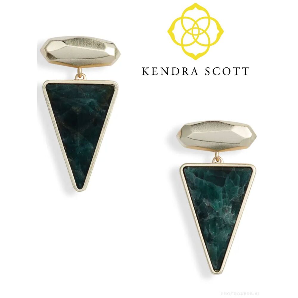 NWOT Kendra Scott Vivian Green Apatite Drop Earrings in Gold